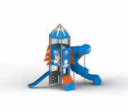 Tour de jeu pour enfants avec 2 toboggans - Acier inoxydable - Thème fusée