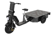 Triporteur électrique professionnel grand volume - Plateau en alu 80 cm x 120 cm - Capacité 1,3 m³ - Charge tractée : 200 kg - Charge embarqué : 150 kg