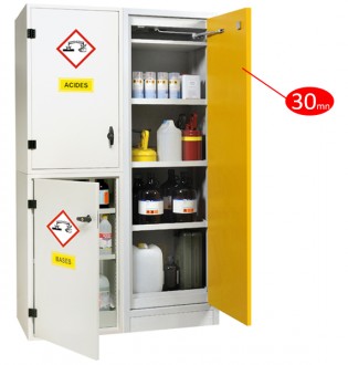 Armoire sécurisée pour inflammables, corrosifs, acides et bases - 7 étagères de rétention : 7 x 8 L