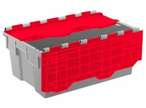Bac de distribution emboîtable 42 litres - Bac gris et rouge 600 x 400 avec couvercle intégré