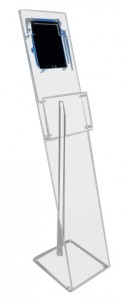 Borne pour tablette tactile - Plexiglas épaisseur 10 mm - Hauteur totale: 140 cm - Largeur totale: 30 cm