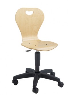 Chaise informatique coque bois - Assise réglable en hauteur de 40 à 52 mm - Coque en hêtre - Sur roulettes ou sur patins
