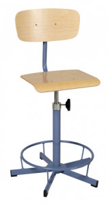 Chaise scolaire de laboratoire réglable par vis - Assise réglable de 52 à 70 cm - Assise et dossier en hêtre - Avec ou sans repose-pieds