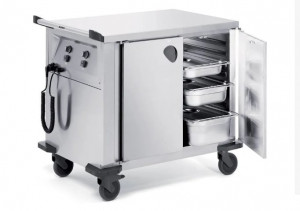 Chariot chaud de distribution de repas -  Acier inoxydable - 2 compartiments d’armoire - chauffés 