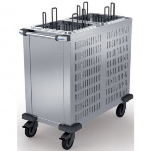 Chariot de distribution assiettes froides à niveau constant - Acier inoxydable - Capacité : 160 assiettes - Roues ø 125 mm
