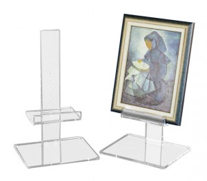 Chevalet plexi pour tableau à poser - Plexiglas épaisseur 10 et 15 mm - base 30/24 cm - Hauteur 50 cm - Réglable en hauteur