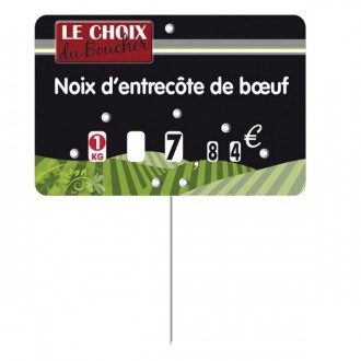 Etiquettes pour boucheries à pique inox - Format : 12 x 8 cm - Avec ou sans roulettes - Pique inox - Neutre ou avec texte