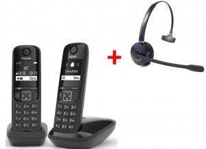 Gigaset AS690 DECT Duo + Casque Mono - Téléphone Sans Fil +Casque Téléphonique - Devis sur Techni-Contact.com - 1