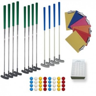 Kit minigolf 5 à 7 pistes - 18 clubs, 50 balles, supports et cartes
