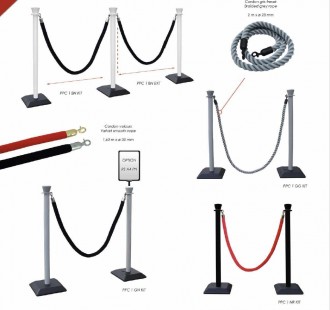 Kit poteaux PVC et cordons - Longueur cordon : 2 m