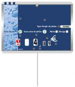 Pique prix poissonnerie à 4 roulettes - Format : 14 x 10 cm - Avec roulettes - Pique inox - Neutre ou avec texte