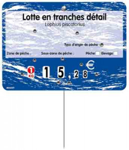 Pique prix poissonnerie avec roulettes - Format : 14 x 10 cm - Avec roulettes - Pique inox - Neutre ou avec texte