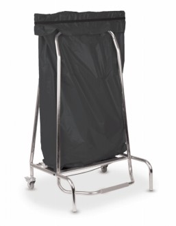 Porte sac poubelle inox - Tubes en acier inoxydable - Dim : L.590 x P.425 x H.955 mm - 2 roulettes pivotantes avec freins