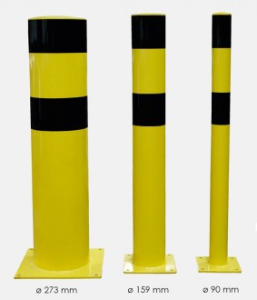 Poteau de sécurité pour entrepôts - Diamètres : De 90 mm à 273 mm - Coloris : Noir/jaune