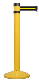 Poteau jaune balisage à sangle 4.10 m - Diamètre : 80 mm - Hauteur : 980 m - 6 coloris disponibles pour la sangle