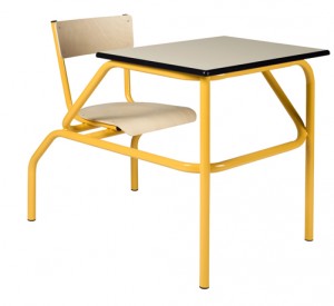 Table d'école à siège attenant - Tailles 4, 5, et 6 - mélaminé ou stratifié - Dimensions plateau : 70 x 50 ou 130 x 50 cm