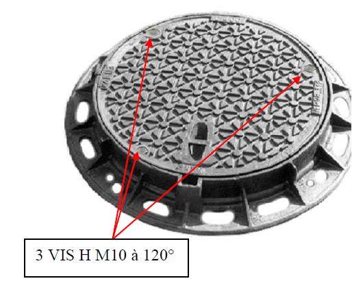 Plaque d'égout ronde à surface antidérapante D 400 : Commandez sur  Techni-Contact - Plaque d'égout en fonte avec 3 vis