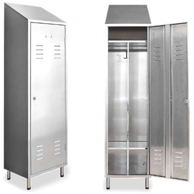 Armoire de vestiaire en inox 1 Porte Dessus en pente Commandez