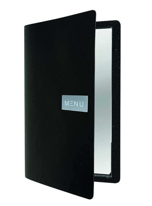 Protège-Menu Restaurant Cuir Synthétique Noir - Fenêtre A4