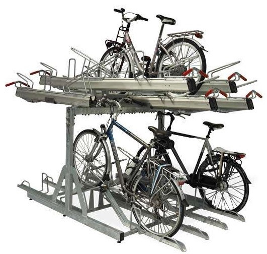 Range-vélos à deux niveaux et étage supérieur mobile