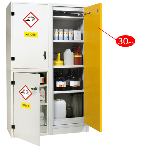 Armoire pour produit chimique 3 compartiments dont 1 coupefeu 30 mn