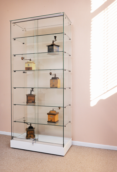 Vitrine Sur Pied En Verre - Vitrine Sur Pied Avec LED - 3 Couches - 2 Portes Et Serrure - Noir - Vaisselier Et Vitrine