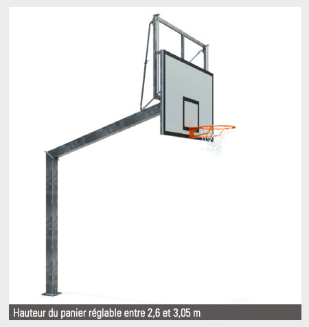 Panneau de basket mural réglable 2,6m à 3,05m. pour les clubs et  collectivités