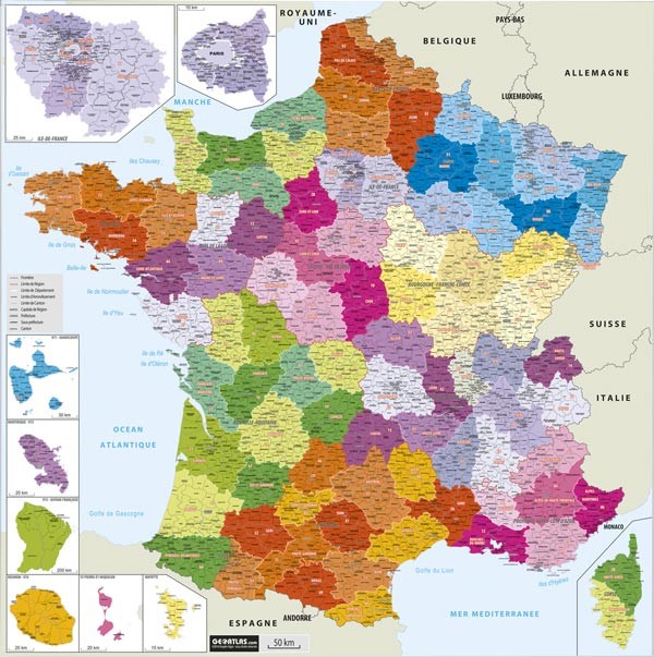 Carte de France administrative Fluorine Poster 1er janvier ...