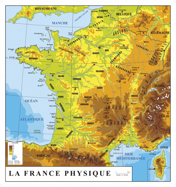 Carte De France Physique Et Administrative 13 R gions H 94 X L 89 Cm 
