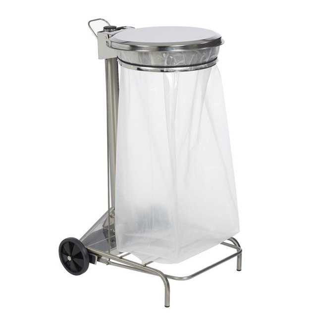 Porte-Sac Poubelle Mobile 70L En Acier Inoxydable - 4 Roues Dont 2 Freinées - 360x500x800 Mm - Pour Restauration, Ateliers