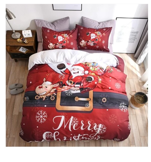 Housse De Couette Noël 1 Personne - 2 Pièces 100% Coton - 135x200cm + Taie