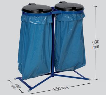 Support pour sac poubelle double 2 vitesses/sur roulettes avec couvercle en plastique 